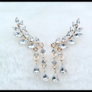 Golden crystal leaf earrings